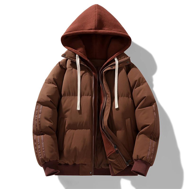 Fake Two-piece Cotton Jacket for Men In Winter New American Casual Hooded Thickened Warm Cotton Jacket