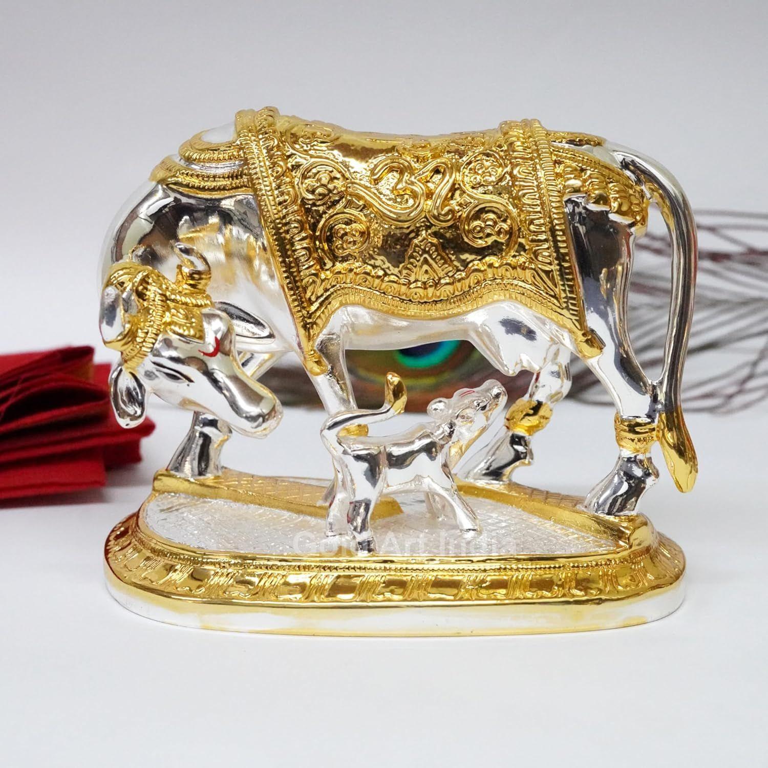 

Идол Коровы Камдхену с Теленком с Позолоченным и Посеребренным Покрытием | Домашний Декор Гай Бачда Корова | Теленок для Васту | Позитивная Энергия