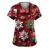 Women's Fashion V-Neck Short-Sleeved Workwear With Pockets Christmas Print Top Caregiver Uniform