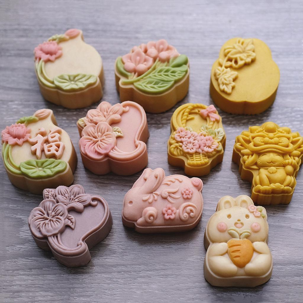 Mooncake Mold Mid-Autumn Festival Hand-Pressure Flower Moon Cake Mould DIY Hand Mooncake Fondant Pressure Decoration Tools