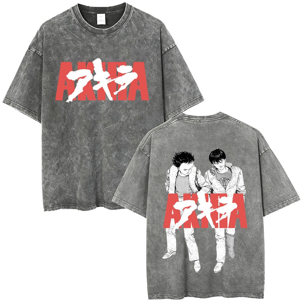 

Japanese Science Fiction Cartoon Movie Anime Akira Shotaro Kaneda Vintage Acid Washed T Shirts Men Hip Hop Oversized Tshirts S