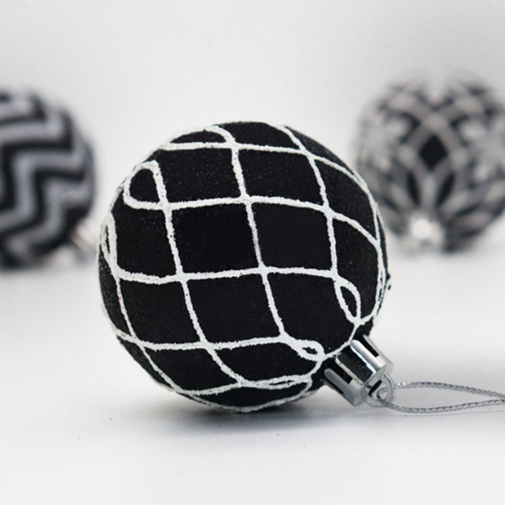 6 Stück Schwarz-Weiß Handbemalte Weihnachtsbaumkugel Weihnachtsbaum Dekoration Weihnachtsbaum
