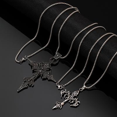 Titanium Steel Flame Cross Necklace Personalized Punk Sweater Chain Vintage Trendy Cool Men'S Necklace