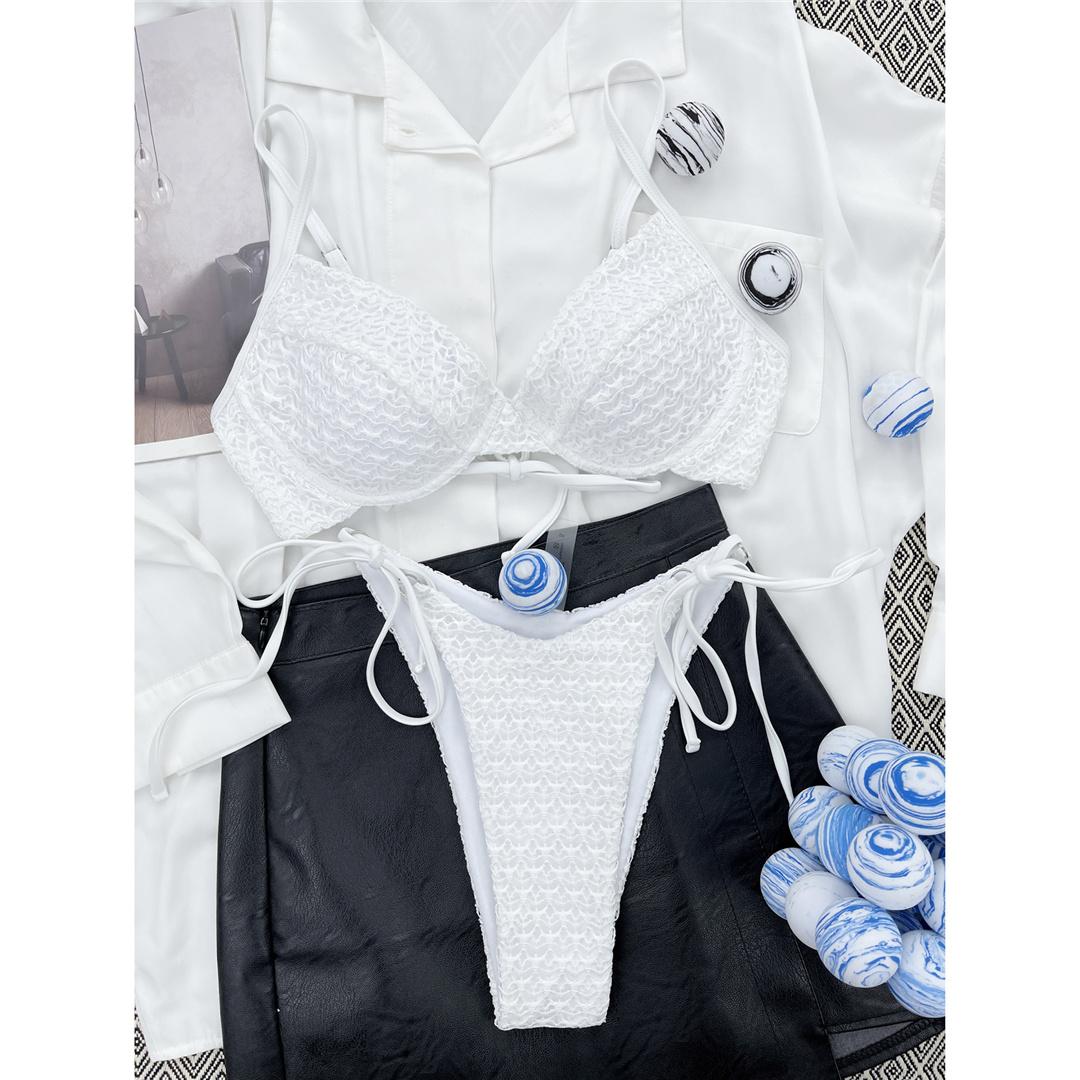 

Сморщенный бразильский бикини на косточках женский купальник женский купальник из двух частей комплект бикини купальный костюм женский купальник S белый