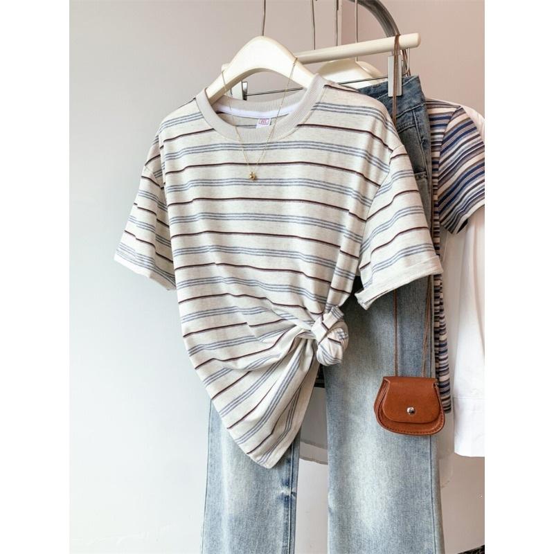 Japanese Wear Striped Short-sleeved T-shirt Women's Summer Thin Design Sense Niche Small Top