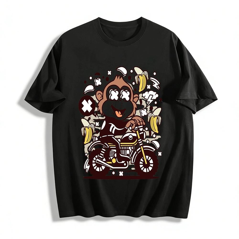 

Funny Motorcycle Monkey Graphic Tee Unisex Casual Trendy Short Sleeve Pure cotton T-shirt XXS