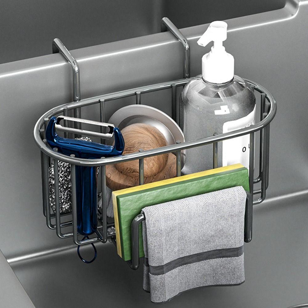 

Wall Mounted Stainless Steel Sink Drain Basket Hanging Sink Storage Rack Brush