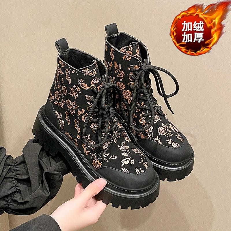 

TUINANLE Chelsea Boots Retro Handmade Ankle Boots Women Lace Up Ladies Autumn Winter High Top Shoes 35 разноцветный