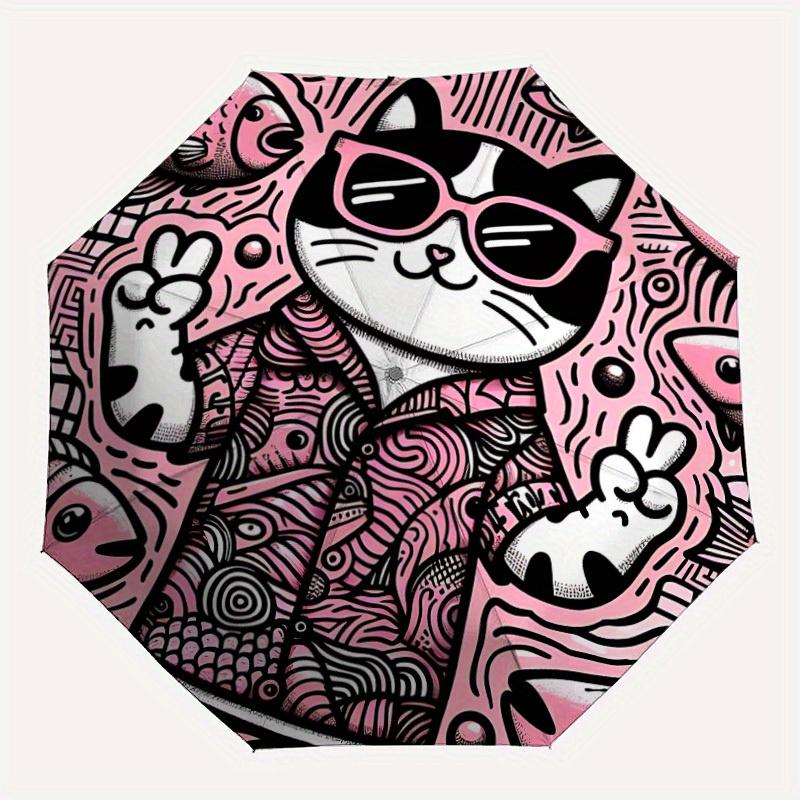 

1pc Cat Glasses Automatic Open/close, All-Season Portable Folding Umbrella, Travel, Everyday, Formal Events - Compact Luxury Parasol, Outdoor Accessor