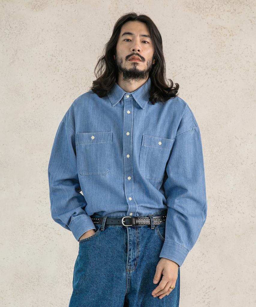 RUGGED HOUSE Double Pocket Washed Work Denim Shirt 2 Colors
