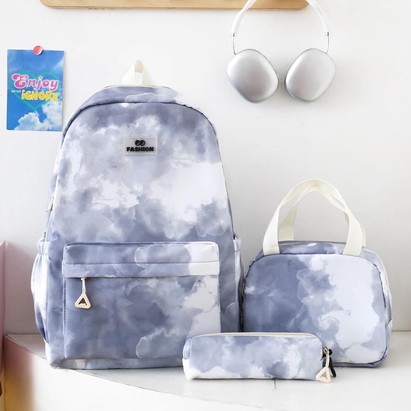 Dreiteiliges Rucksack-Set Nylon Grundschüler Tie-Dye Schultasche Damen Rucksack mit großem Fassungsvermögen mit Lunchtasche