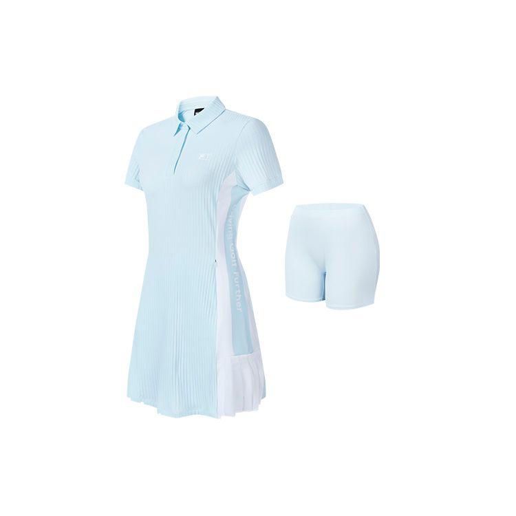 Fila Fitted Pleated Color Block Golf Sports Casual Fashion Polo Dress Women Dresses Elegant-Blue A11W235323F-LB