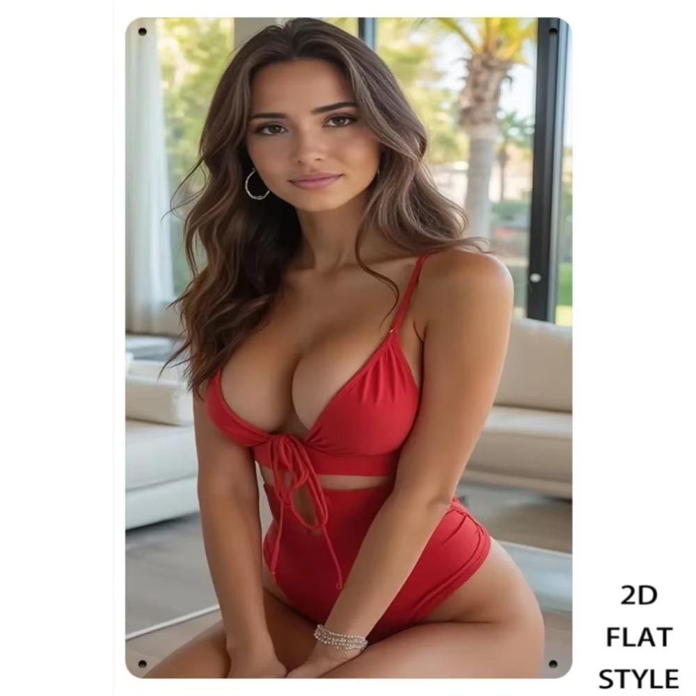 Retro Red Bikini Woman Metal Tin Sign 8x12 Inch Vintage Wall Decor Home Bar Cafe
