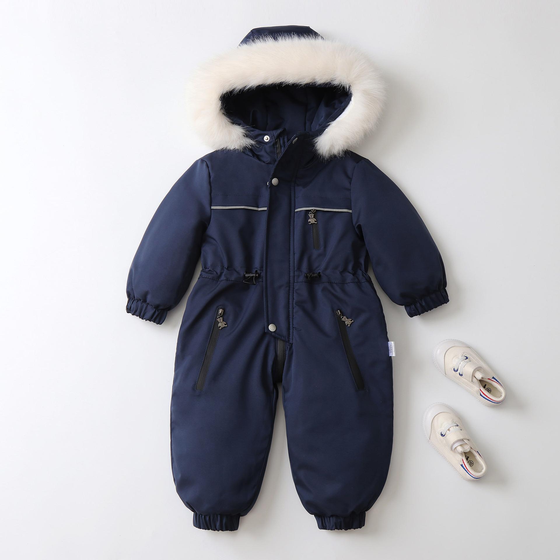 

Зимний комбинезон для детей, детский комбинезон, горнолыжные костюмы, водонепроницаемые комбинезоны с капюшоном для девочек и мальчиков, комбинезоны, зимние теплые куртки для сноуборда, уличные куртки 110cm тёмно-синий