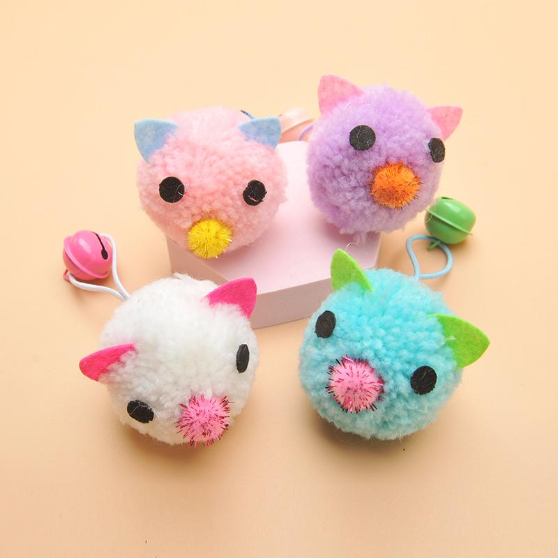 GorisPet Cute Cartoon Plush Pig Shaped Interactive Chew Ball Cat Toy with Bell Tail 5*5cm Indoor Use (as the picture,5*5cm, Tail-9cm)