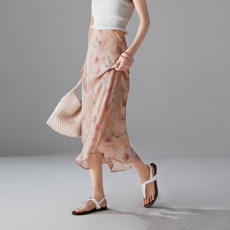 SOFSIL Women's Silk High-Waisted Floral Print Skirt