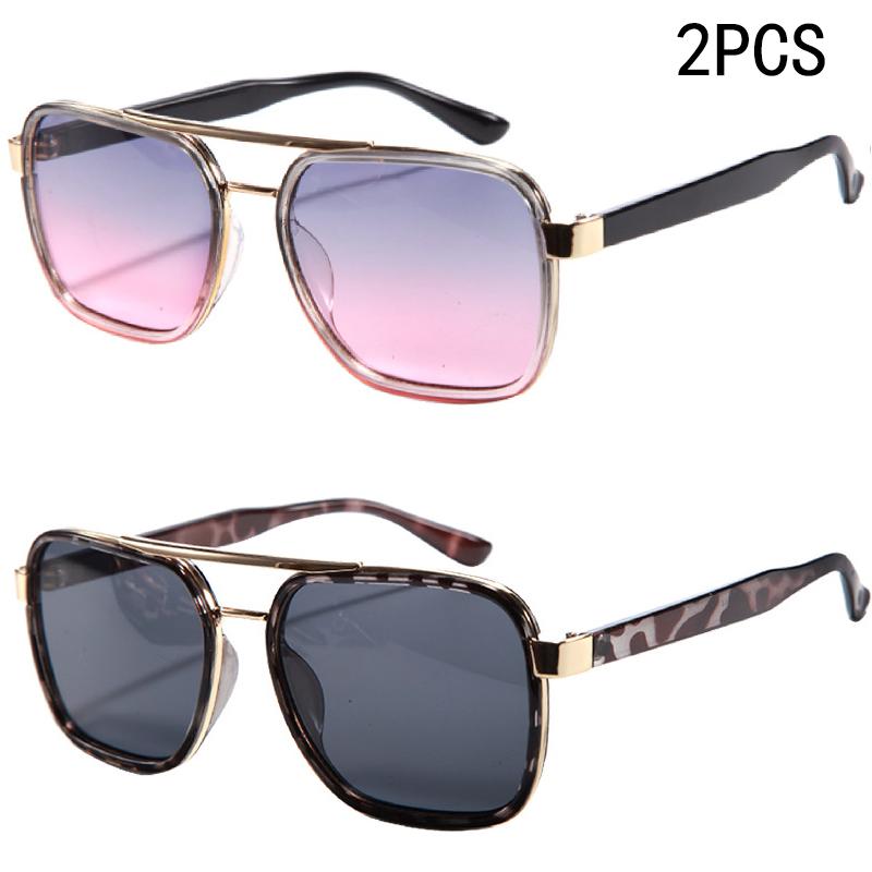 2/7PCS New High-end Square Frame Fashion Double Beam Sunglasses For Men And Women Uv Resistant Versatile Sunglasses M5240