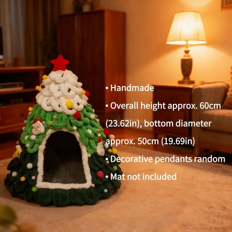 Handmade Christmas Tree House, Winter Warmth Indoor Bed with Random Decorations - No Included -Perfect Gift for S and Small Dogs