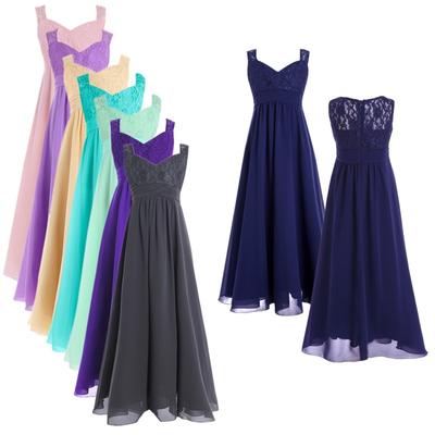 Kids Sleeveless Lace Chiffon Flower Girl Dress Wedding Bridesmaid Ball Gown Princess Pageant Party Maxi Dress
