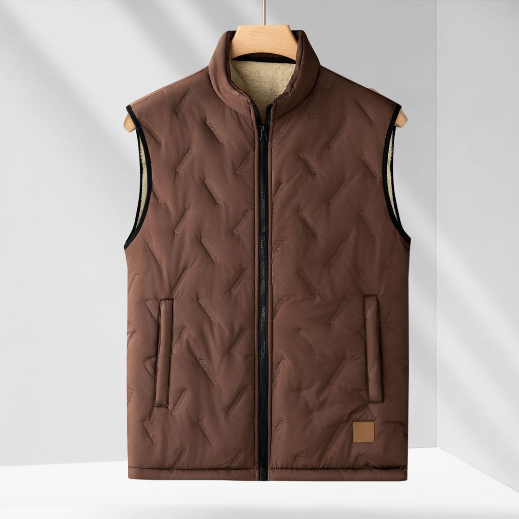 Herren Herbst/Winter Fleece-gefütterte Weste, Lammwolle Stehkragen Ärmellose Jacke