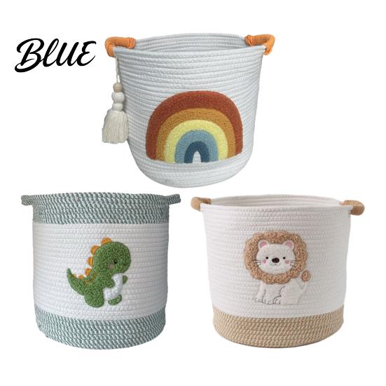 Decorative Laundry Hamper Large Cotton Woven Storage Basket Cartoon Embroidery Toy Organizer Bin Home Decor Basket Capacity with Reinforced Handles