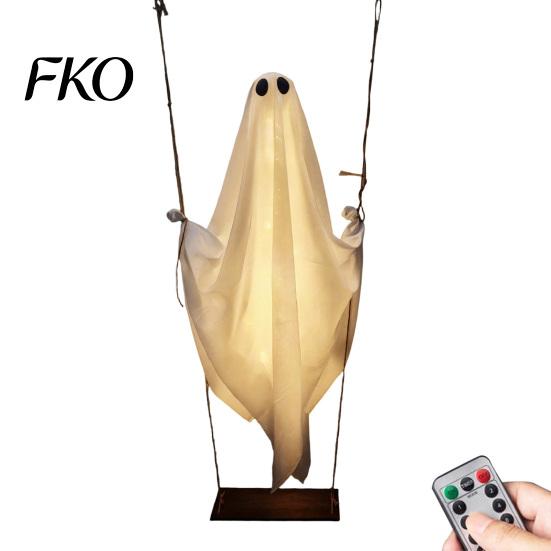 Holiday Garden Decor Hanging Swinging Ghost Halloween Decoration, LED Light Up Large Spooky Funny Yard Art with Remote Control for Outside Porch Tree,