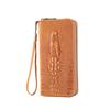 Vintage Crocodile Embossed Leather Long Wallet for Men, Retro Large Capacity Zipper Clutch Bag with Wrist Strap for Travel