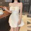 Women's Satin Bow Strapless Mini Dress A-Line Party Cocktail Dress
