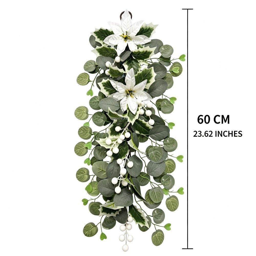 Red Berry Holly Artificial Poinsettia Garland Realistic Poinsettia Pine Wreath  Front Door Decor