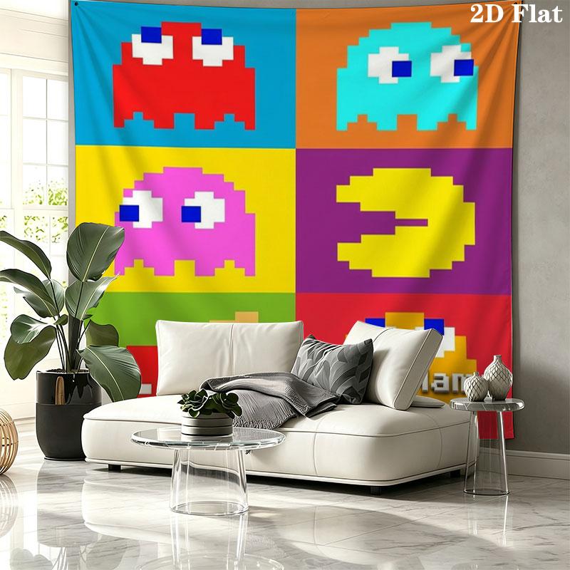 Pac-Man Custom Name Wall Tapestry Aesthetic Wall Hanging Printed Fabric Blanket Decorative Tapestries for Bedroom Living Room Home Decor