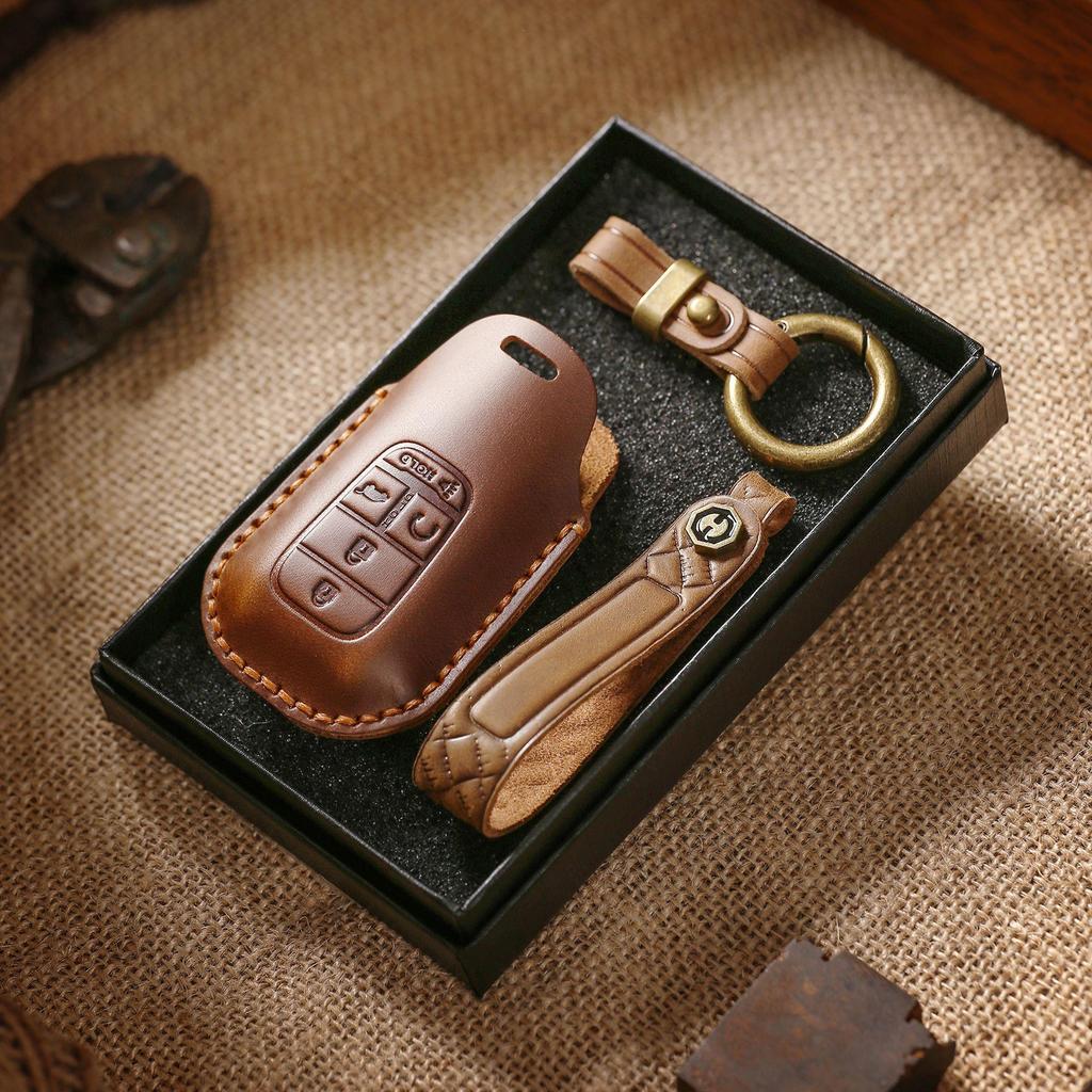 Retro Handmade Genuine Leather Key Cover for Honda Accord/Civic