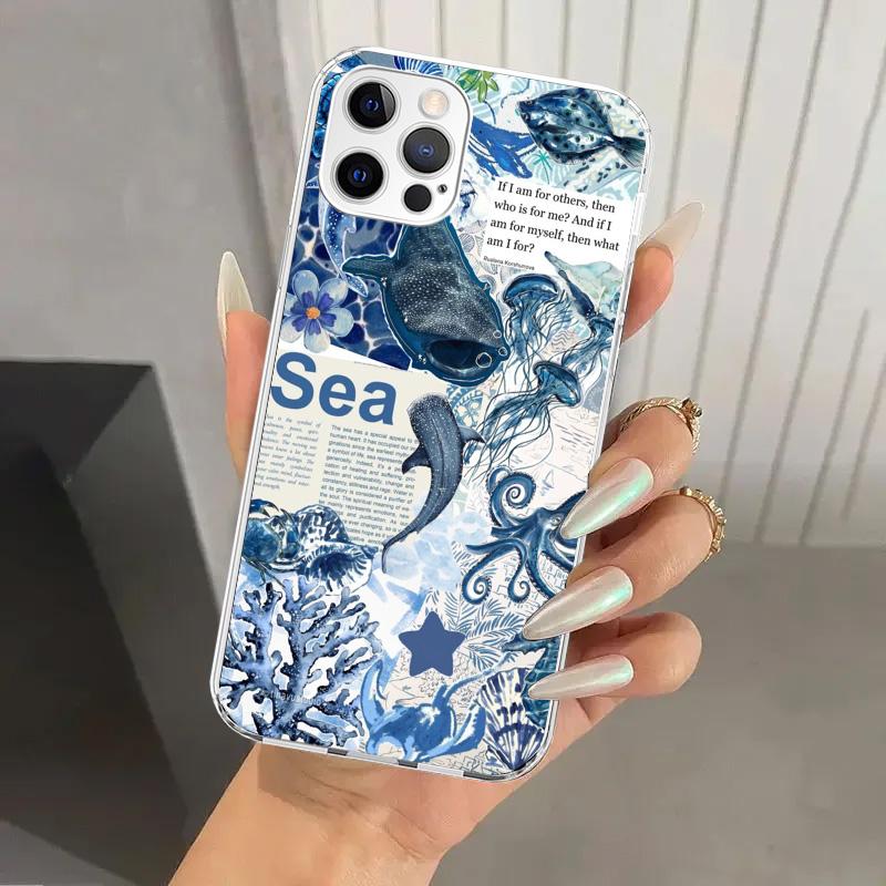 Ocean Starfish Sea Turtle Shark Phone Case for Iphone 17 Air 16 15 Plus 14 13 Mini 12 11 Pro Max 16E 7 8 SE 2020 Soft Funda Prin