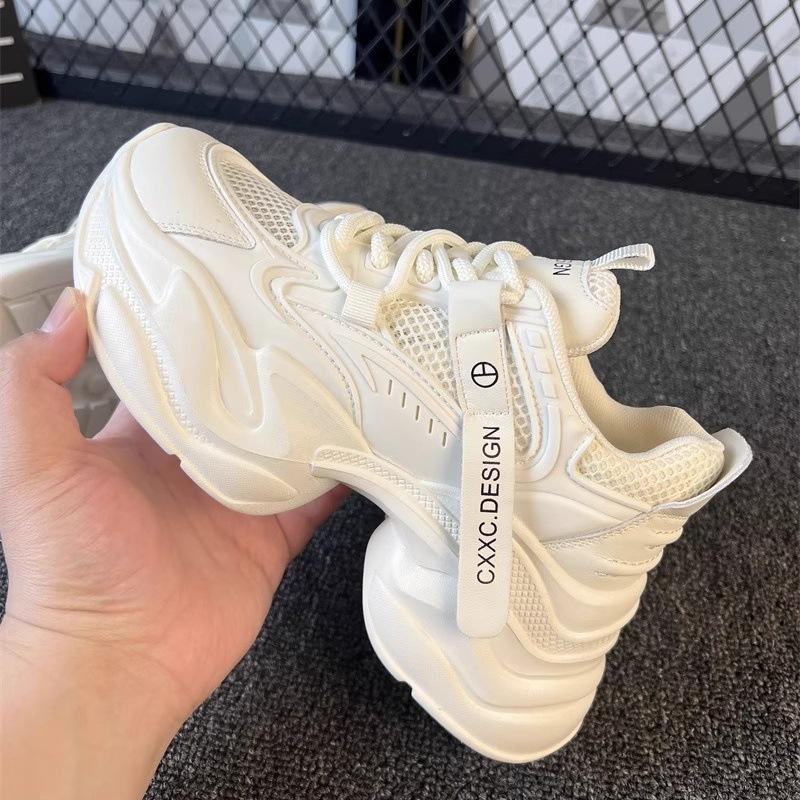 Mesh breathable inner heightening versatile dad shoes spring 2025 new small thick-soled fried street women's shoes Internet celebrity explosion