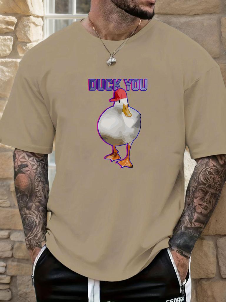 Mens Funny Duck Graphic Cotton TShirt DUCK YOU Red Hat Duck Pattern Short Sleeve Breathable Comfort Fit Casual Daily Wear Top