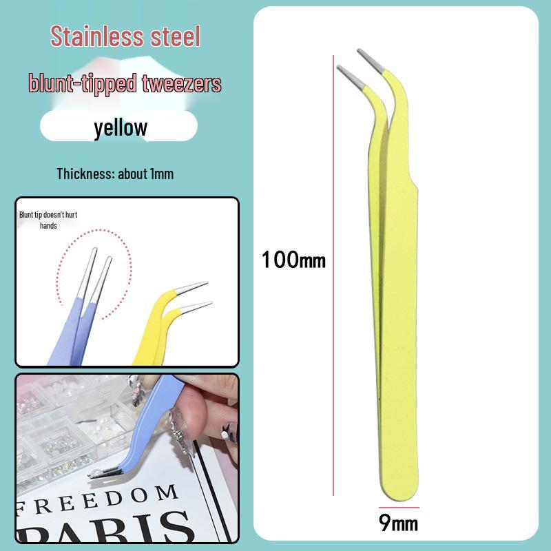 Colorful Stainless Steel Curved Tweezers for False Eyelashes and Planner Clips