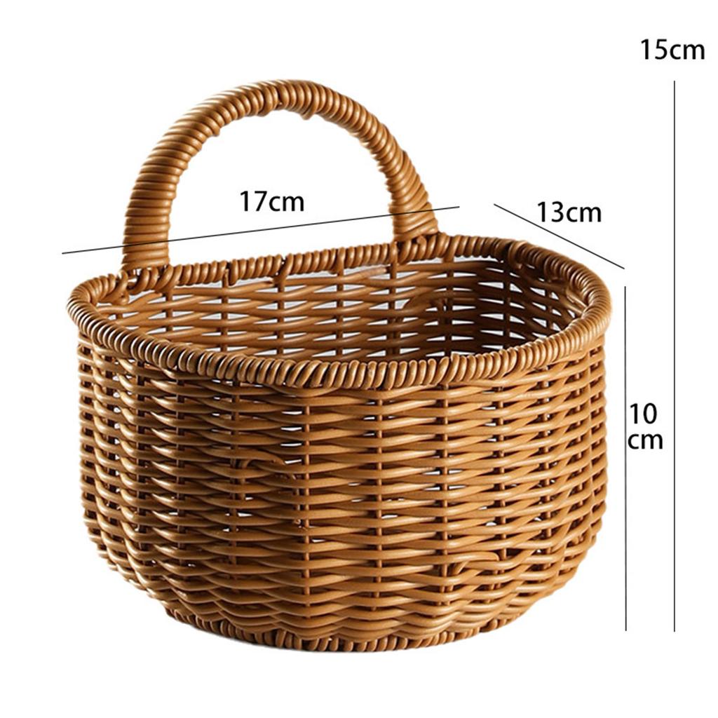 Multipurpose Imitation Rattan Wall Mount Basket with Hanging Handle Decor Hand Woven for Toys Snacks Vegetable Ginger Garlic
