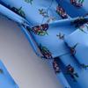 Spring-Summer V-Neck Floral Blue Dress for Women - Long Sleeve, Belted, Slim Fit