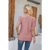 GMXIA Women's Spring Summer Buttoned Round Neck Puffy Sleeve Loose Solid Color T-shirt