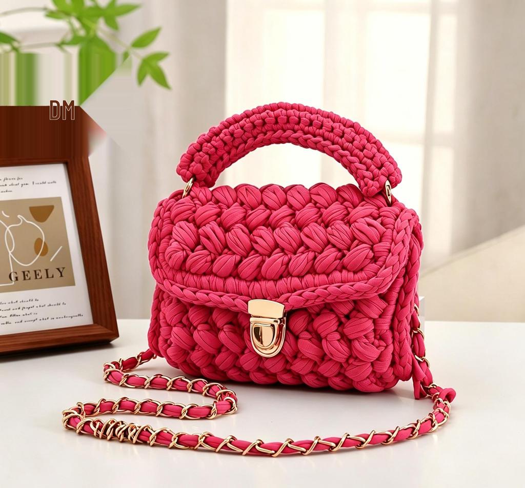Hyuna Fashionable Korean-Japanese Crochet Chain Crossbody Bag - Versatile Handmade Colorful Bag