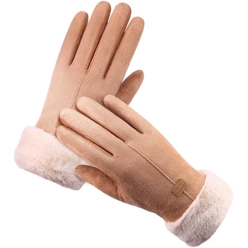 New Female Autumn Winter Non-Inverted Velvet Cashmere Full Finger Warm Lace Gloves Women Cotton Touch Screen Gloves G82