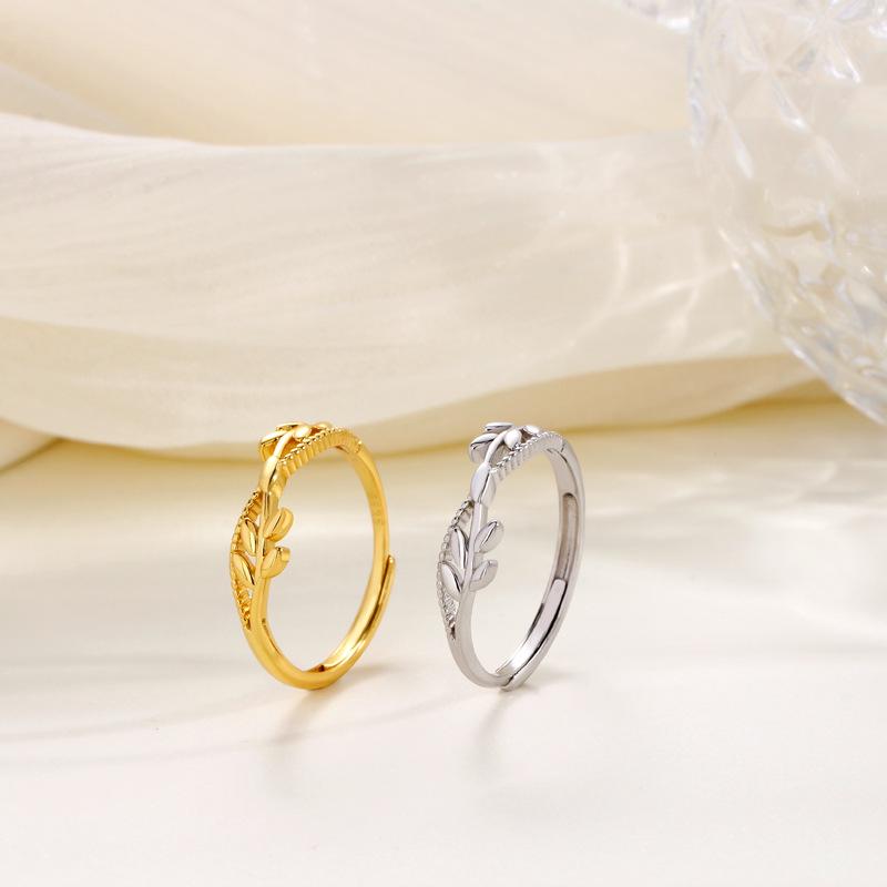 S925 Sterling Silver Wheat Ear Open Ring for Women - Elegant, Simple, Branch & Leaf Design