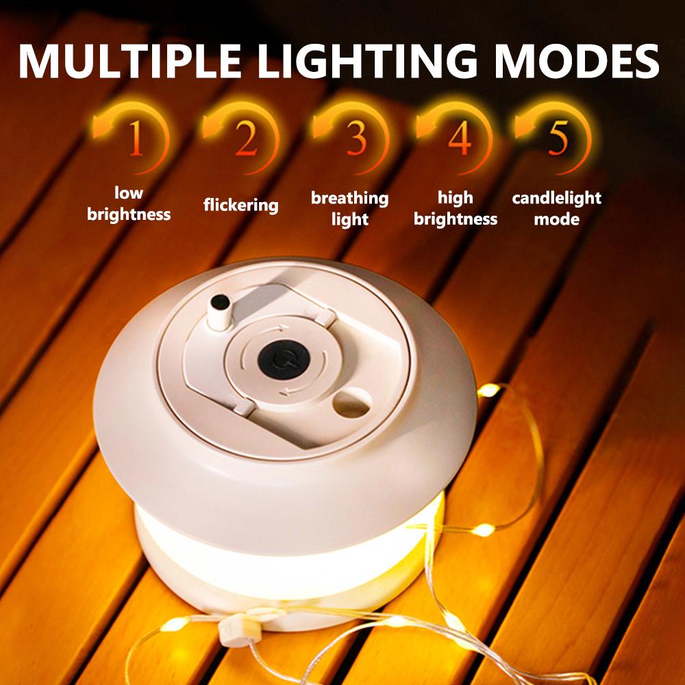 LED Camping String Light Portable 2 In 1 Campsite Ambient Lamp Waterproof Tent Light with 5