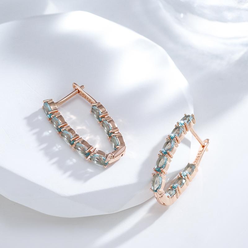 Oval Blue Stone Long Drop Earrings Natural Zircon With  Rose Gold Fashion Women Earrings Simple Daily Fine Jewelry