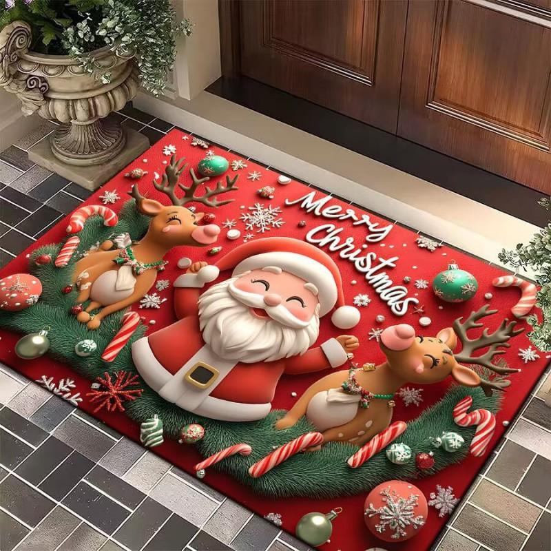 Christmas Gnome Floor Mat Entryway Bathroom Non-Slip Door Cartoon Snowflake Design Crystal Velvet Washable