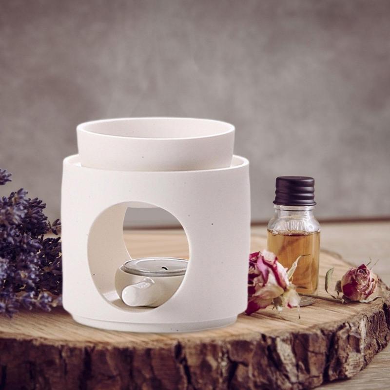 Eleganti Bruciatori di Olio in Ceramica a Forma di Cilindro e Lampada Aromatica con Vaschetta Rimovibile Cucchiaino Portacandela per Oli Essenziali e Sciogli Cere