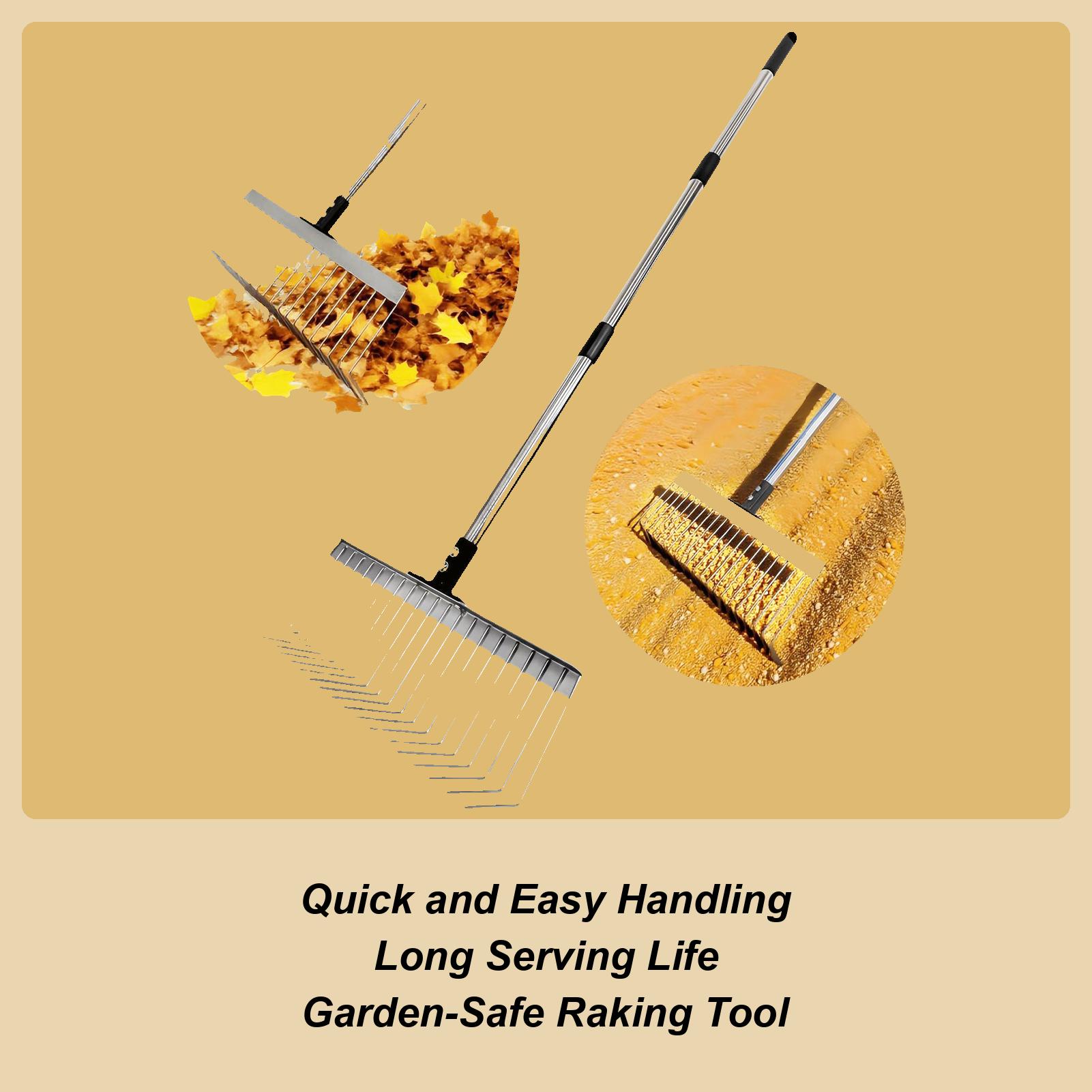 Садовые грабли 21 зуб Металлические грабли для двора 49,21 дюйма Регулируемая длинная ручка Садовые принадлежности для сбора листьев CN