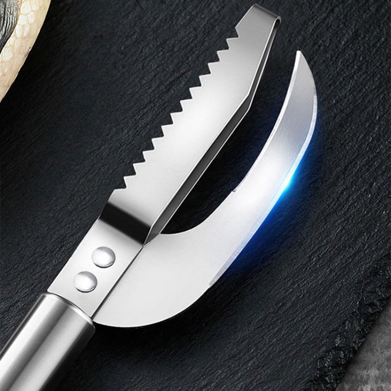 Edelstahl 3-in-1 Fischschuppenmesser Schneiden/Schaben/Ausweiden Mäulchenmesser Schuppenschaber Sägezahnschäler Schaben Ausbeinen Filetieren 1/2 Stück