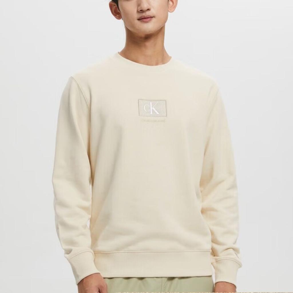 Calvin Klein Fashion Pure Cotton Simple Embroidered Round Neck Knitted Sweatshirt Unisex Sweatshirt Beige J400136-ACJ