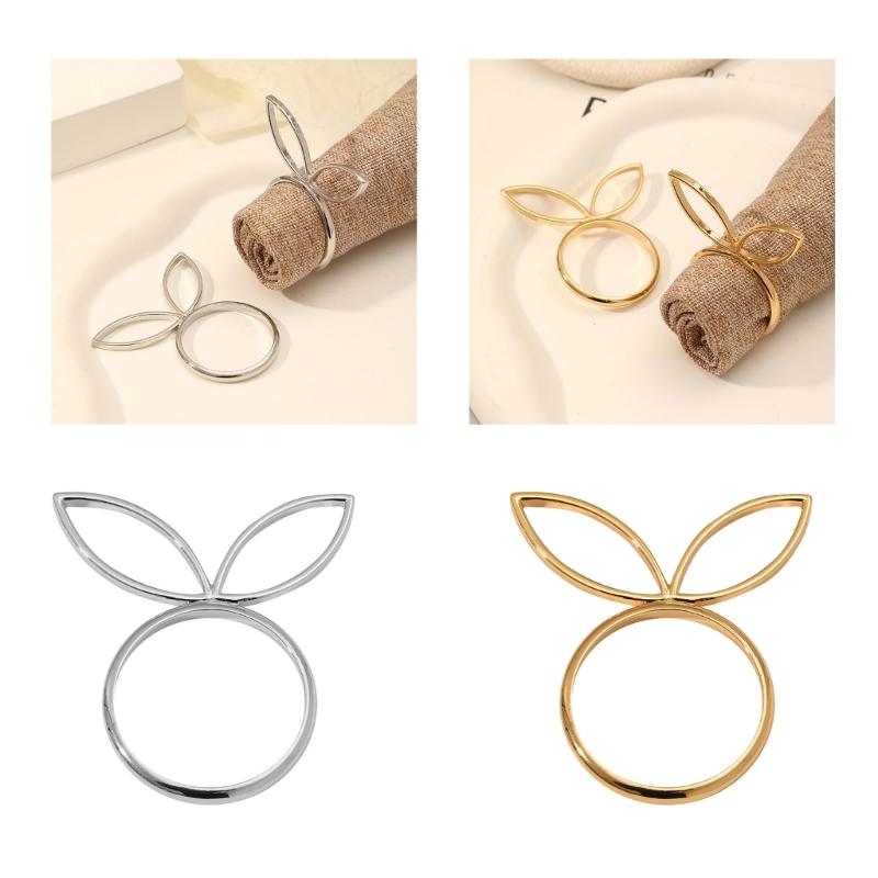 Pack of 6 Cute Napkin Rings Easters Ear Shape Napkin Holder Metal Napkin Jewelry Sophisticated Platings Accessorys