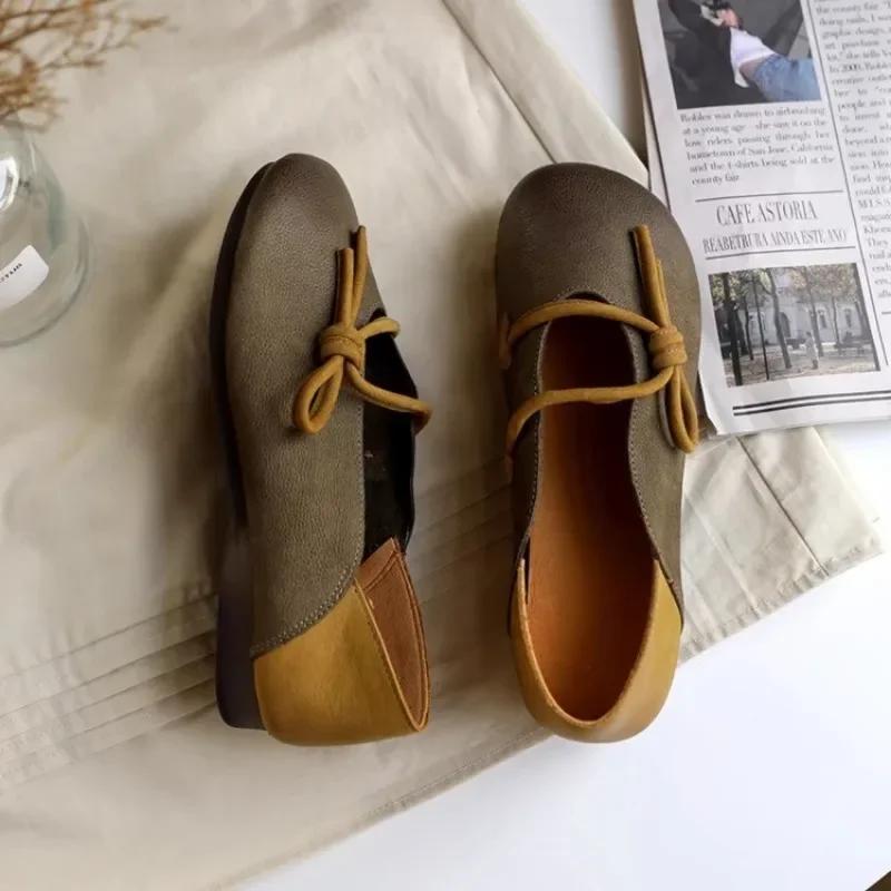 Fashion Shoes for Women Slip On Women's Flats Outdoor Casual Flats Women Shallow Round Toe Lace Up Soft Bottom Ladies Shoes